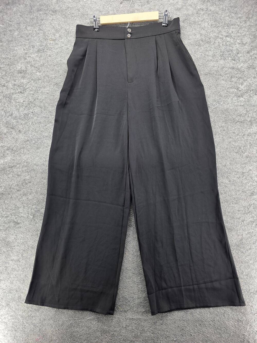 MELLÓDAY Pants Womens L Black Crepe Pull On Elastic Waist Pleated Pockets 31 In